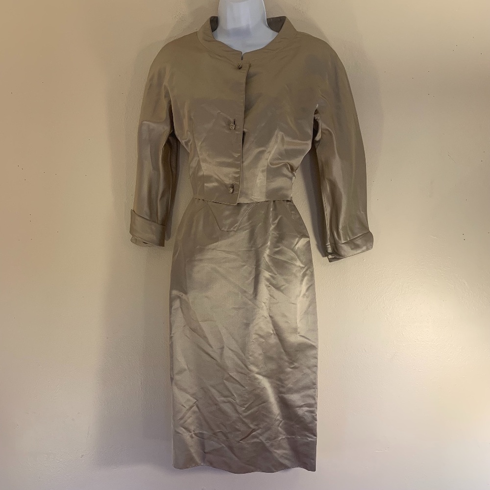 VINTAGE Custom 2 Piece Satin Empress Cocktail Dress Size 6 Vintage Decades old